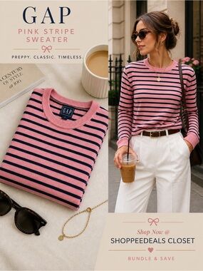 GAP Pink & Navy Striped Crewneck Sweater | Preppy Classic